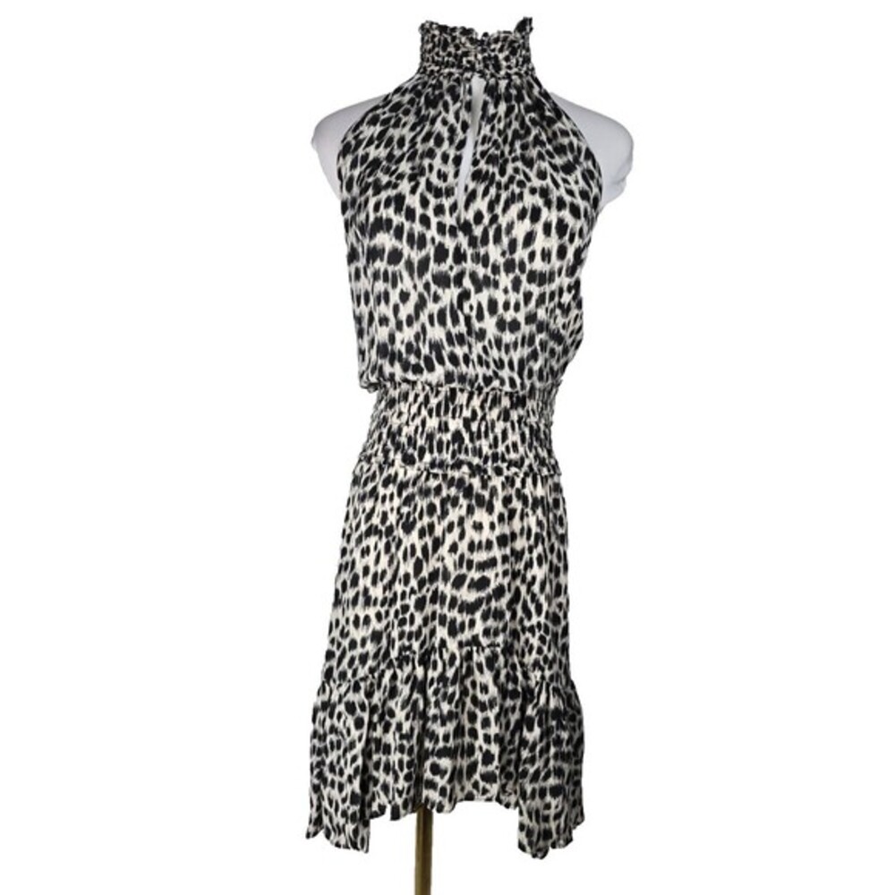 NEW!‎ $595 A.L.C. Womens Silk Halter Leopard-Print Dress Black & Cream alc